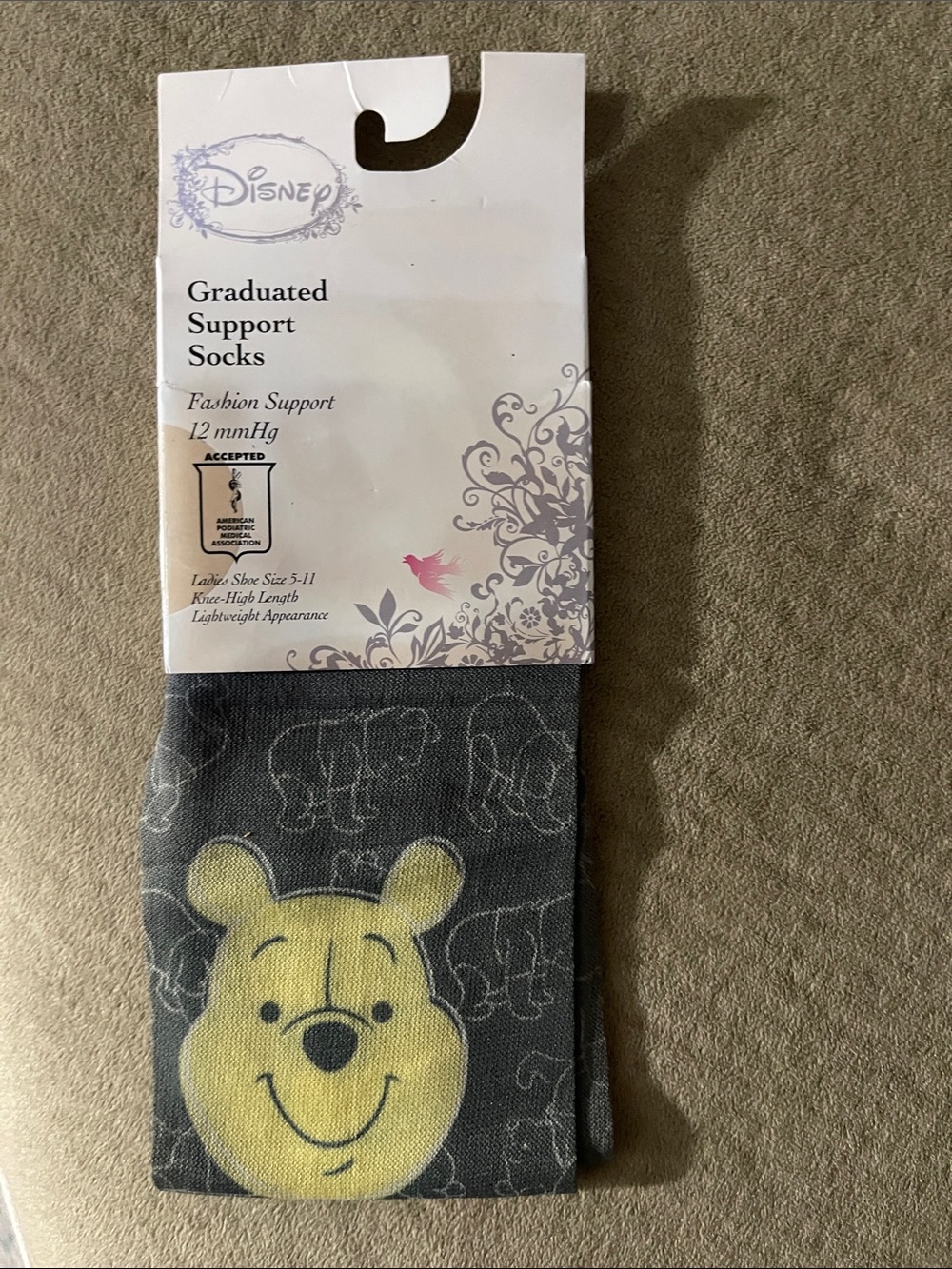 Disney + Cherokee White and Gray Graduated Support Socks NWT